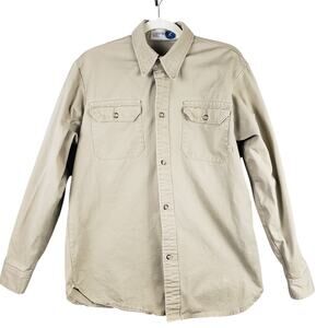 Landav‎ Size M Button Up Long Sleeve Work Shirt Beige Tan Chore Barn Utility